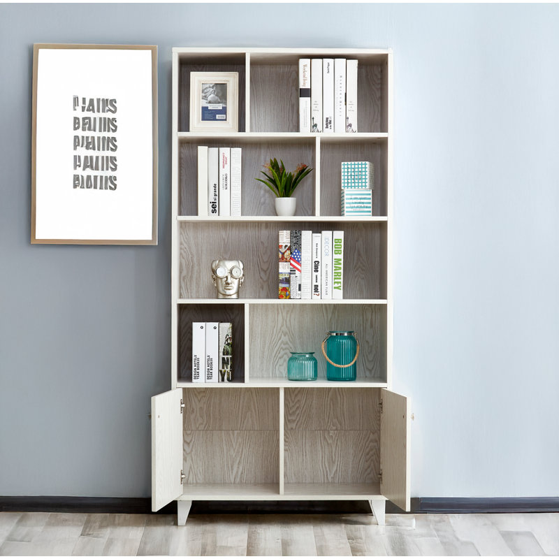 FOSHNATURE Modern Bookshelf with Doors Wayfair